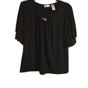 Linda Leal Shirt Women's Size XLarge Black Short Sleeve Solid Blouse